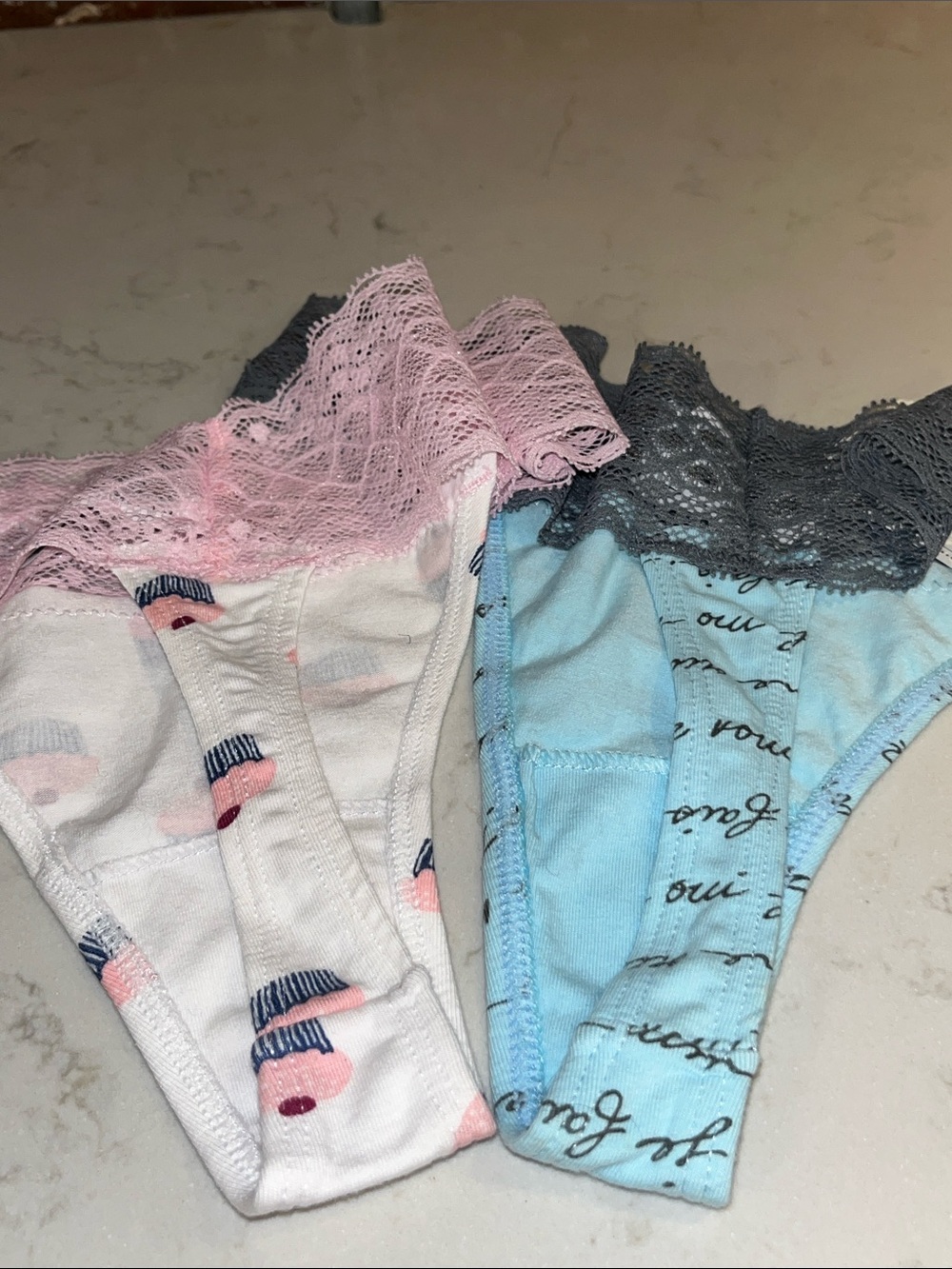 Forever 21 Light Blue Script Lace-Trim Thong